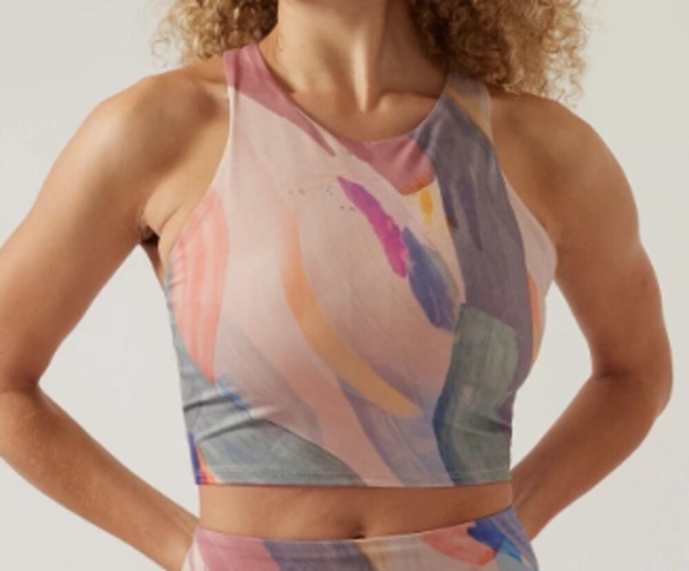 Athleta Conscious Crop Printed Vibrant Pink Orchid XL  #531128